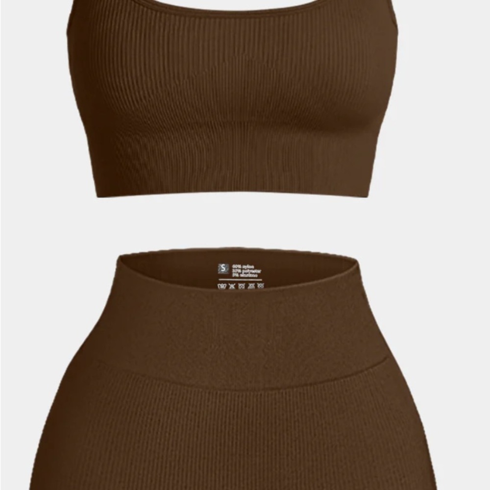 Brown Ribbed Women's Intimate Set - Picture 2 of 3